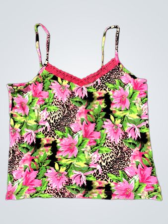 JOY Top mit Blumen- und Leopardenmuster und Spitzenbesatz