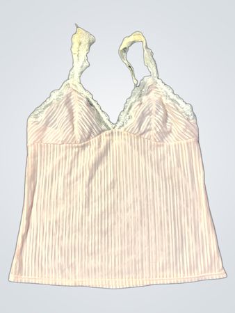 Rosa Spaghetti-Top mit Spitzenbesatz
