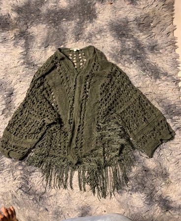 Green Crochet Fringe Cardigan