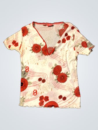 X-Mail Damen Weiß Floral Druck V-Ausschnitt Top