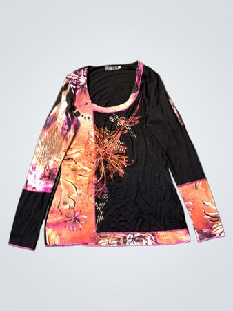 VAGO Damen Langarm Graphic Print Top