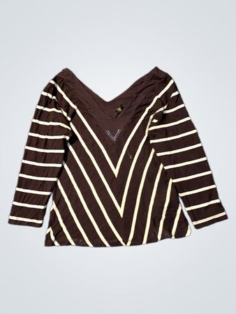 VENTO Milano gestreiftes V-Ausschnitt Langarmshirt