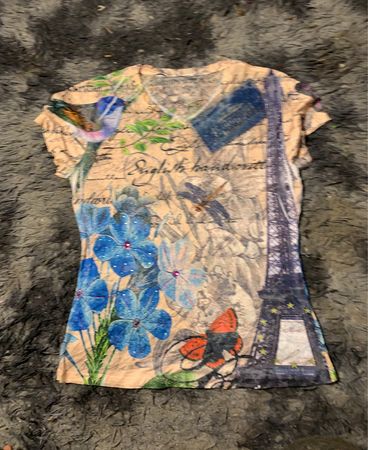 Damen Grafisches T-Shirt mit Eiffelturm und floralem Druck