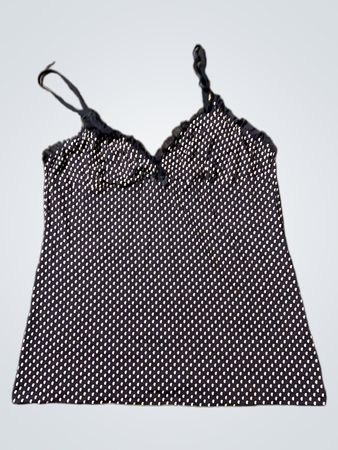 Marineblaue Polka-Dots-Cami mit Spitzenbesatz