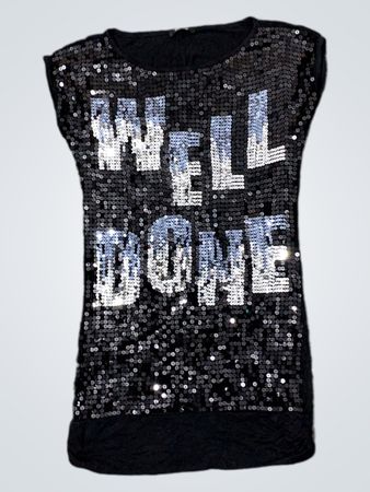 Schwarzes Pailletten "WELL DONE" T-Shirt