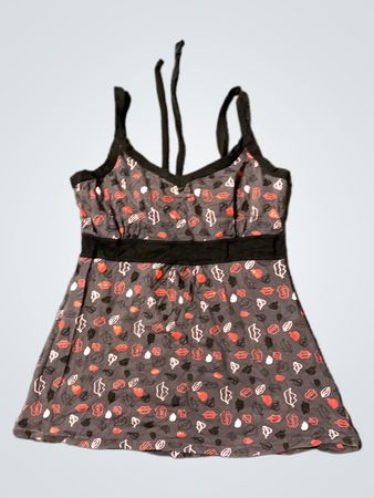 Graues Tanktop mit Lippen- und Blattmuster