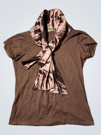 Promees Brown T-Shirt mit Schal-Detail
