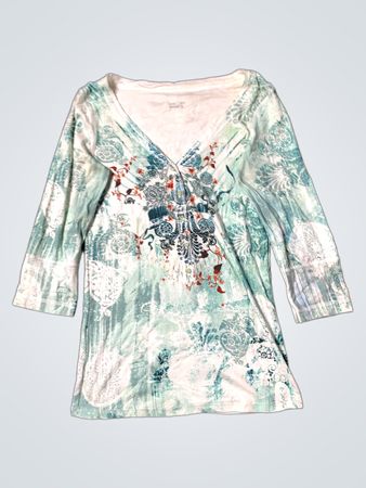 MARCCAIN SPORTS Damen Langarm V-Ausschnitt Grafikdruck T-Shirt
