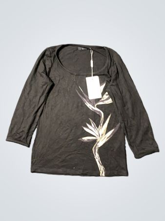 InWear Schwarzes Langarmtop mit Paradiesvogel-Grafik