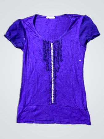 ANGIE Lila T-Shirt mit Spitzenverzierungen