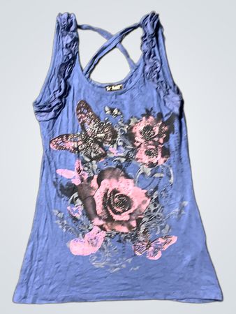 Te Still Blue Rose Butterfly Tank Top