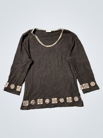 Galla Black Embroidered Long Sleeve Top