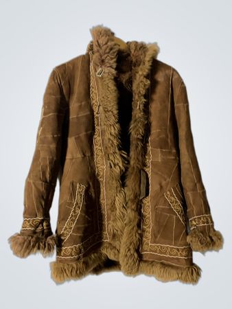 Cab coat en suédine marron doublé en shearling