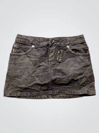 USED//JEANS Grey Denim Mini Skirt with Skull Accents