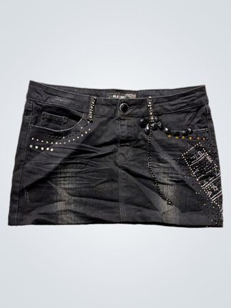 RPING JEANS Schwarzer Denim-Minirock mit Nieten und Verzierungen