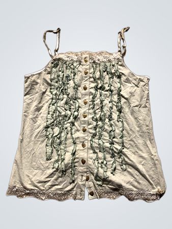 Hellgrüne Spitzen-Tanktop mit Rüschen und Spitzeneinsatz