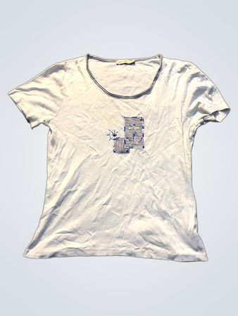 Lewinger Classics Weißes T-Shirt mit gestreiftem Katzen-Design