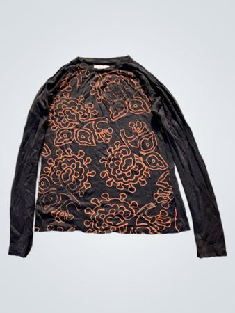 Lee Cooper Schwarzes Langarmhemd mit orangefarbenem Blumenmuster