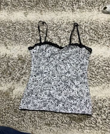 Floral Print Camisole mit schwarzem Spitzenbesatz