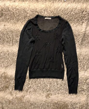 NIAMA WOMAN Schwarzer transparenter beaded Pullover mit langen Ärmeln