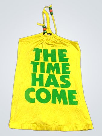 Gelbes Tanktop mit "Die Zeit ist gekommen" Grafik