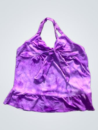 Lila Batik-Haltertop mit Rüschensaum