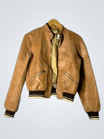 Brown Leather Bomber Jacket