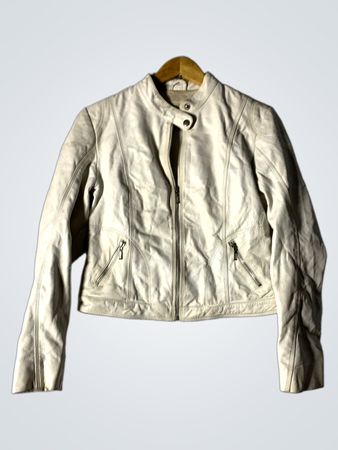 LAPEL Women's White Faux Leather Jacket
