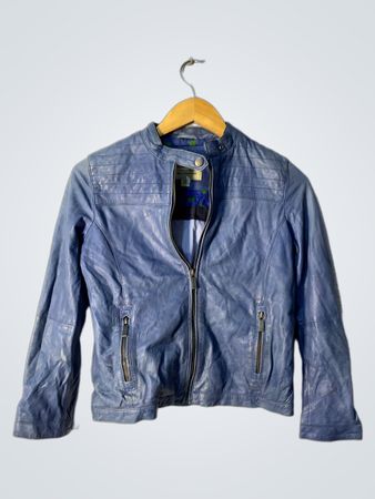Massimo Dutti Blue Leather Jacket