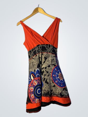Massada Tex Rotes und Schwarzes Gemustertes Kleid