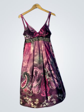 Lila Batik Paisley Druck Kleid mit verziertem Taillenbund