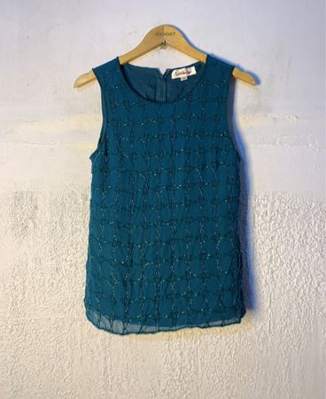 Kaleidoscope Teal verziertes ärmelloses Top Größe 14