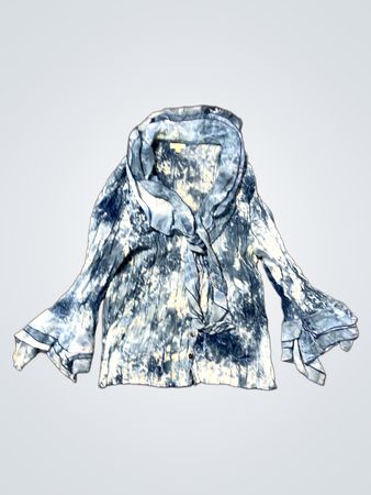 Agora Blau Batik Crinkle Glockenärmel Bluse