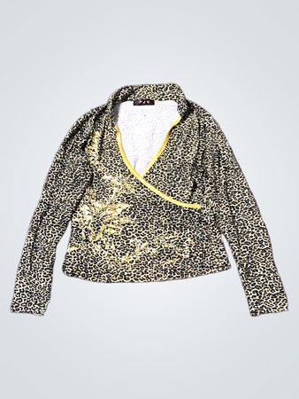 PLB Collection Für Seasons Leopardenmuster Langarm Wickeloberteil