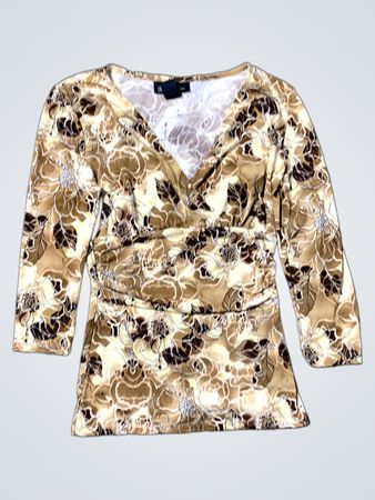 INC International Concepts Braun Floral Print Rüschen V-Ausschnitt Oberteil
