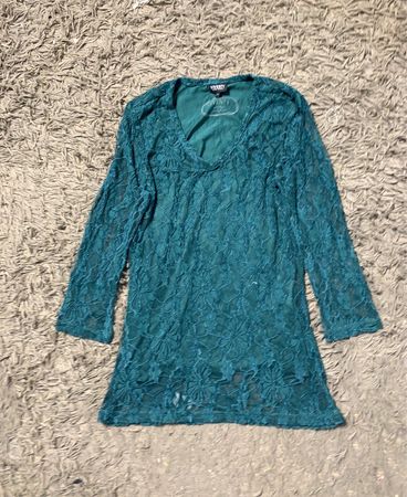 VIVENTY Damen Grüner Spitzenshirt mit langen Ärmeln und V-Ausschnitt