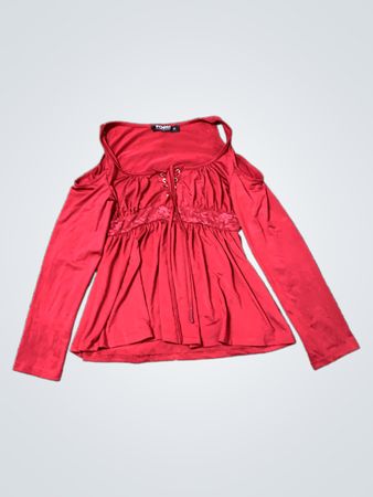 YOINS Yours Inspiration Rote Kalt-Schulter Spitze Schnürung Peplum Top