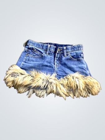 Q-Baby Denim-Shorts mit Pelzbesatz