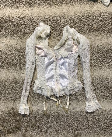 Weißes Spitzen-Corsage-Top mit Strumpfhaltern