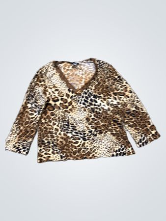 Donatella Leopardenmuster V-Ausschnitt Langarmshirt