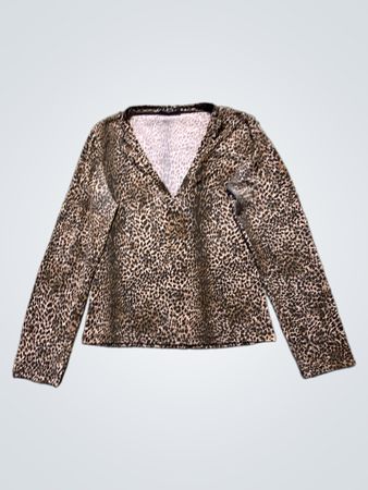Dream Time Leopard Print V-Ausschnitt Langarmshirt