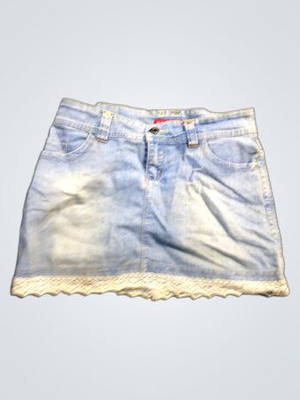 Flashetting Jeansrock mit Spitzenbesatz