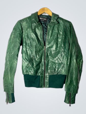 DENNY ROSE Green Leather Bomber Jacket