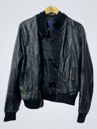 OverPell Black Leather Bomber Jacket