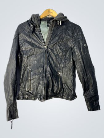 Black Faux Leather Hooded Jacket