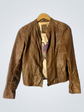 NAF NAF Brown Leather Biker Jacket