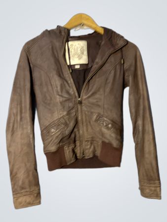 Forever New Brown Leather Hooded Jacket