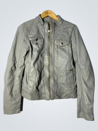 ISMART Grey Faux Leather Quilted Moto Jacket