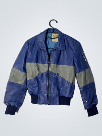 BIG BOSS CLAUDE paris Blue and Grey Leather Bomber Jacket