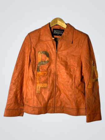 Dan Cano Orange Lederjacke mit "PUF" und "A" Applikation